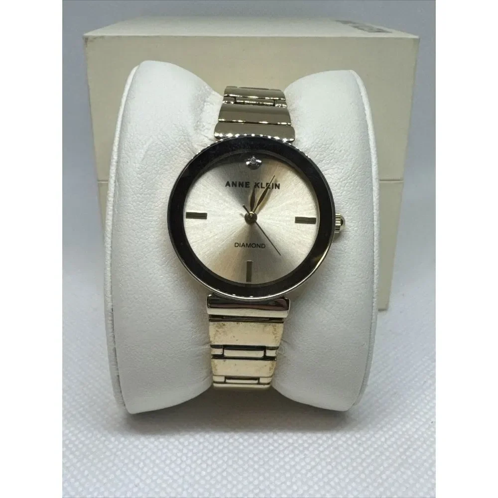 Anne Klein Diamond AK2434 Womens Gold Metal Strap Analog Dial Quartz Watch YAY48